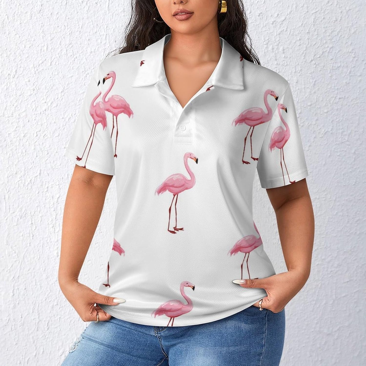 Funny Flamingo Womens Polo Shirt Short Sleeve Golf Shirts Casual T-Shirt Top