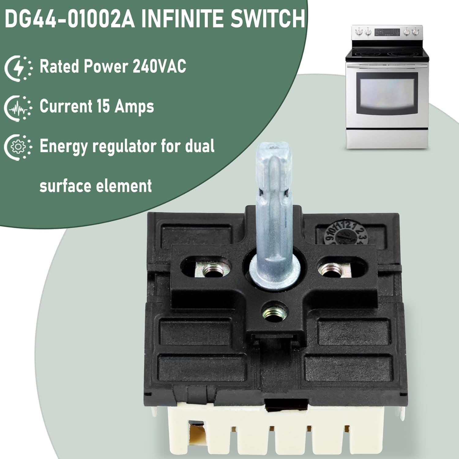 DG44-01002A Dual Infinite Stove Control Switch, Precise Temperature Control, Replace for Samsung Electric Stove Replacement Parts, DG44-01002A Infinite Switch Compatible with FCQ3 FE71 FER3 FTQ3 NE59