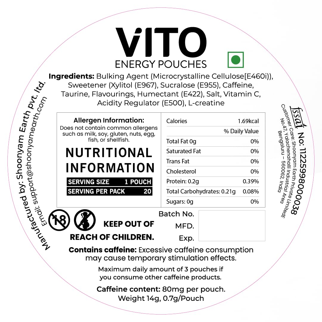 VITO Caffeine Energy Pouches - Lychee 120mg, 20 Pouches,Sugar-Free,Zero-Cal — Amazon image 2