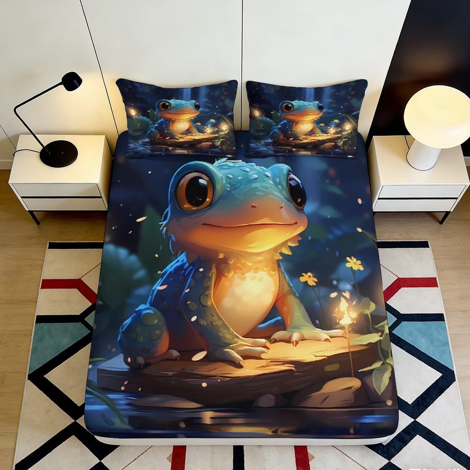 3D Printed Cartoon Frog Fitted Sheet Microfiber Deep Pocket Non-Slip Full Wrap Bedding Cartoon Frog Mattress Fitted Cover for Adults Teens 200x200x25cm