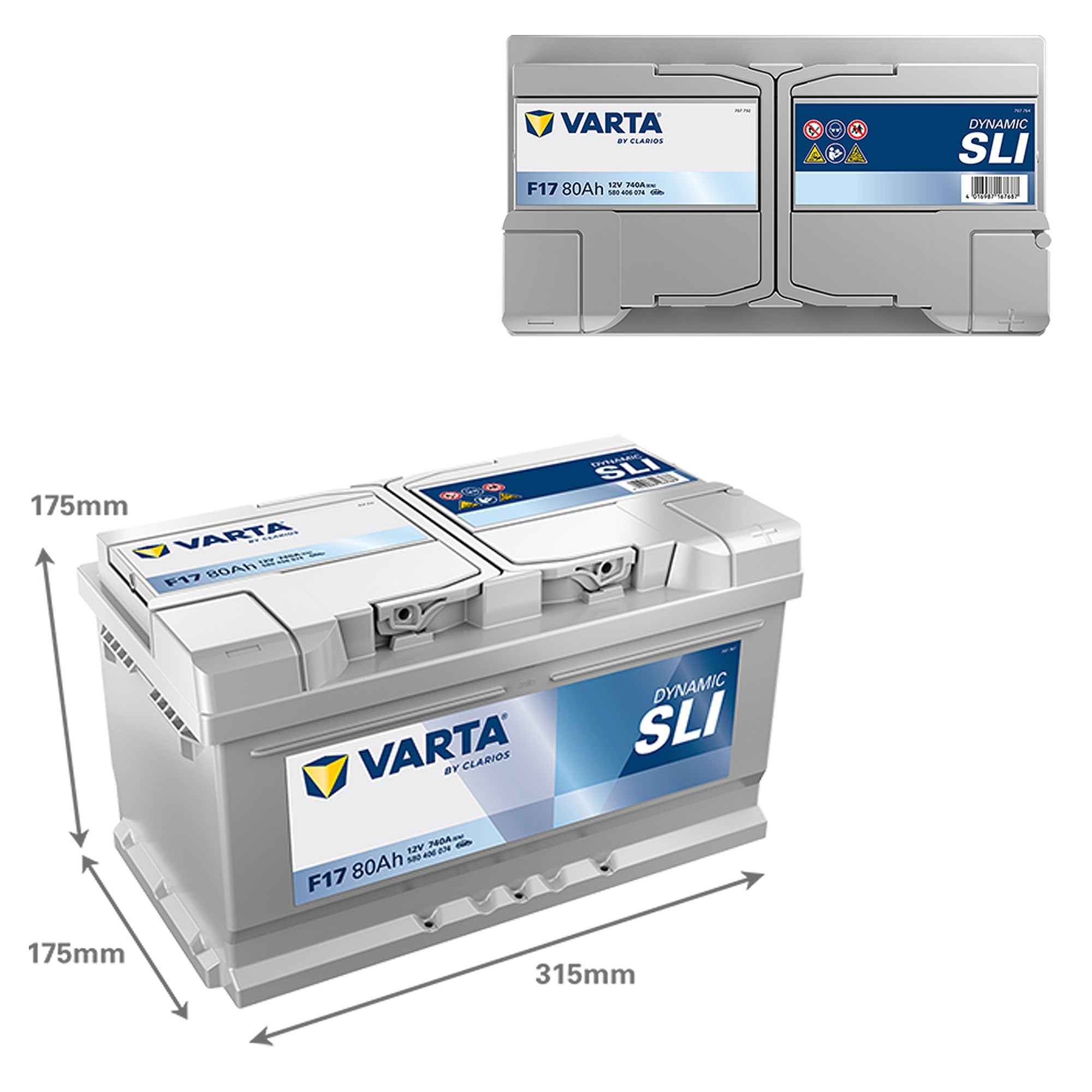 VARTA Automotive DYNAMIC SLI (F17) 12V 80Ah 740A - Batteria auto al piombo-acido per veicoli standard senza start-stop - Batteria di avviamento per fabbisogno energetico base - senza manutenzione