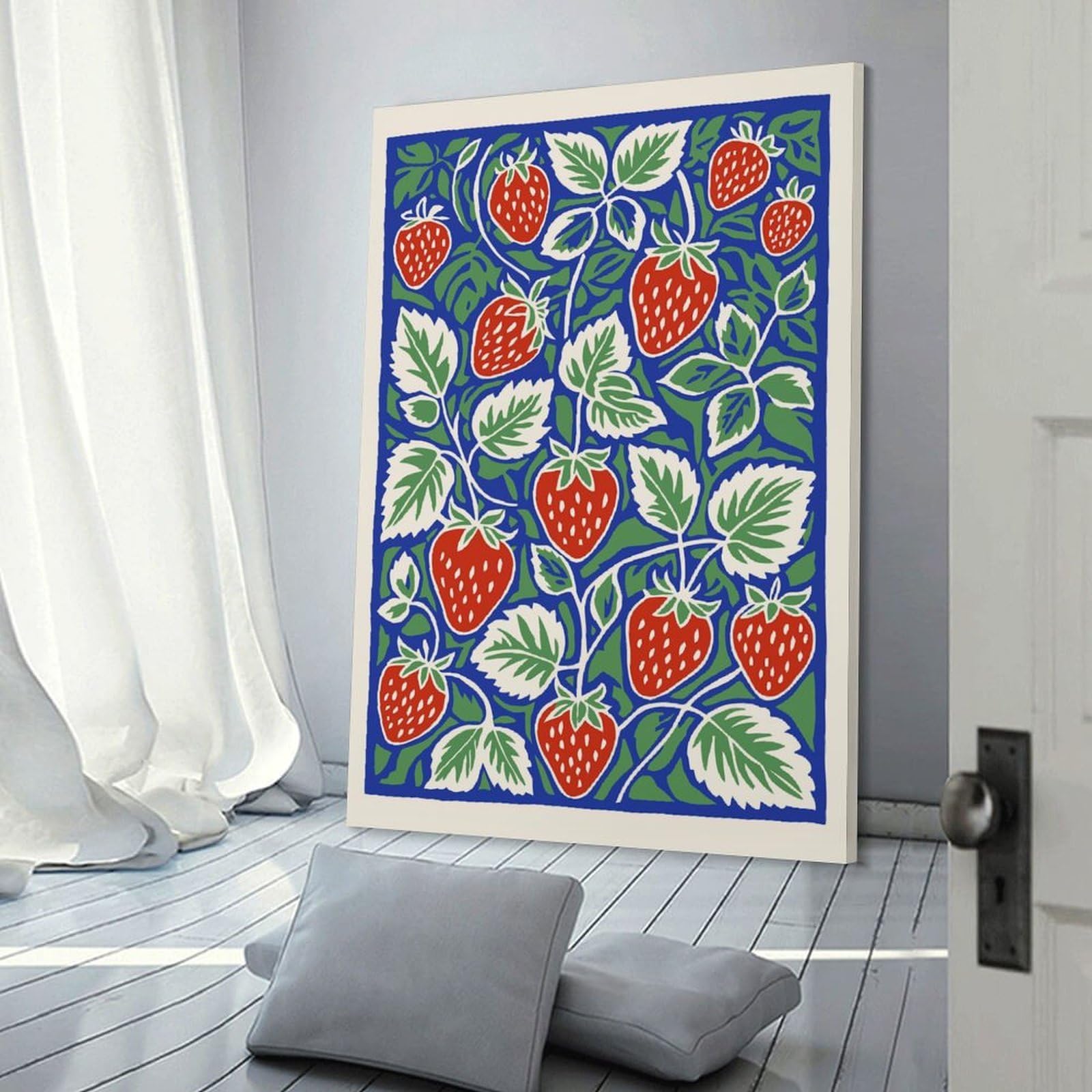 Junmoney Canvas Wall Decor Retro Strawberry Pattern, 24x36inch(60x90cm), for Gallery Wall Layouts in Home Or Office, Home Wall Art for Statement Displays