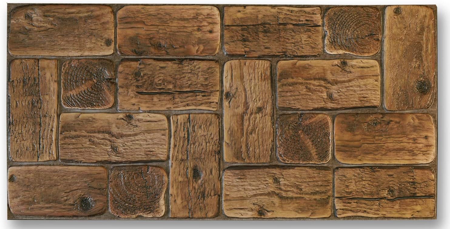 Paneles de pared de PVC Revestimiento de azulejos decorativos 3D - Loghouse de madera de pino (10)