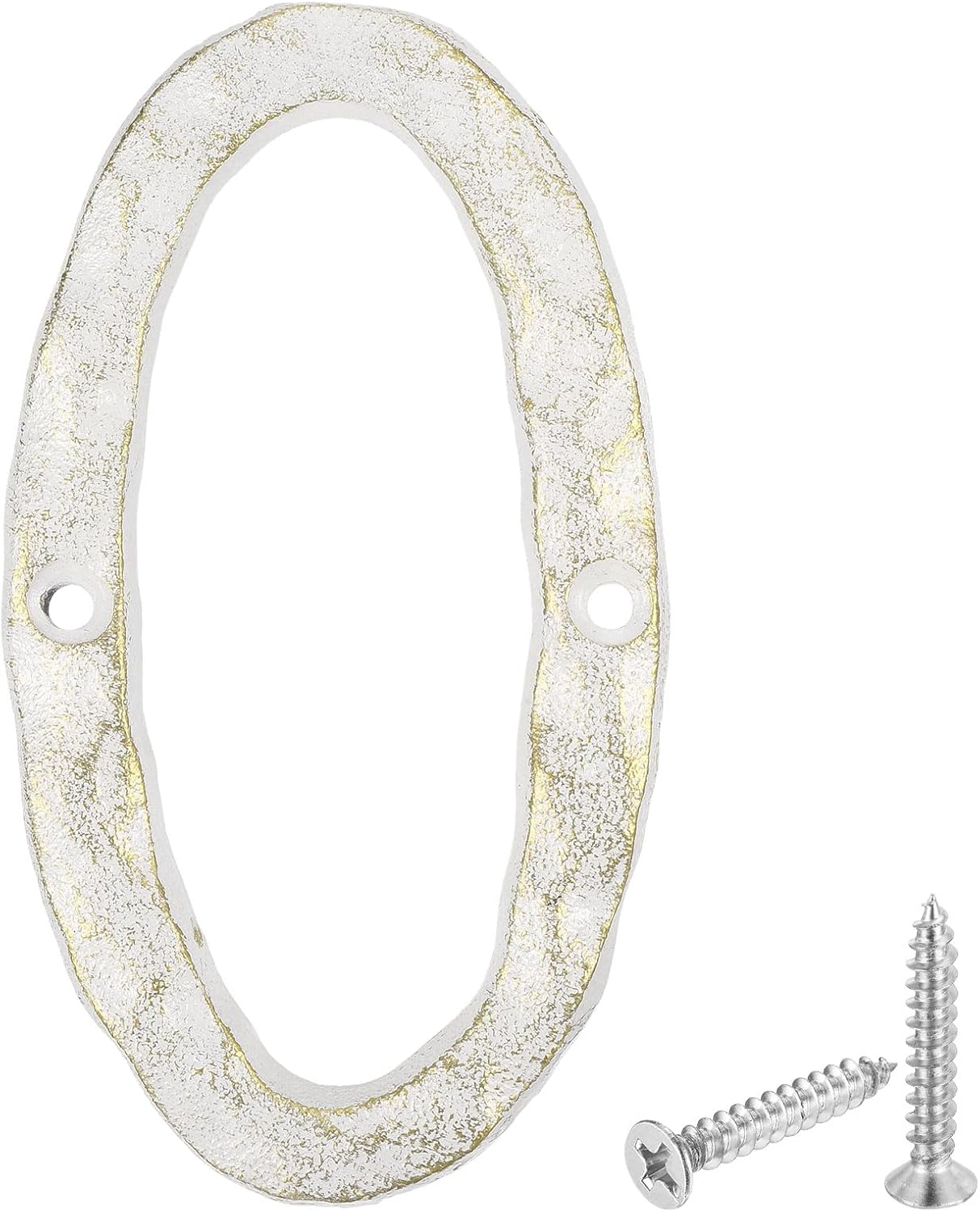 uxcell House Address Number, 5.5 Inch Cast Iron Vintage Wall Number 0 Outside Numbers for Home Street Office Mailbox Sign, White & Gold