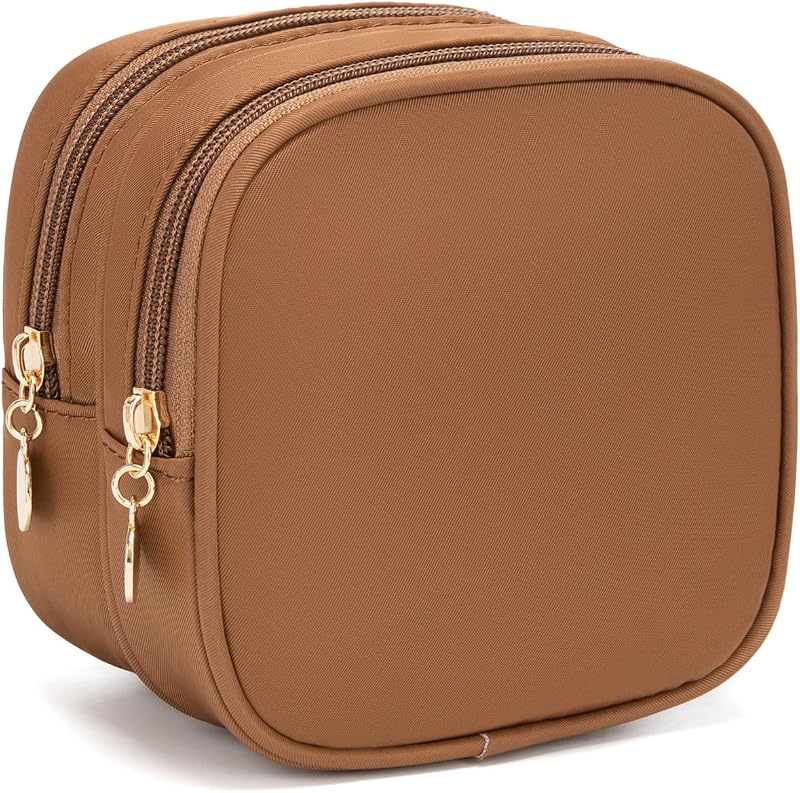 Necessaire de maquiagem XIAOLER com dois zíperes, nylon, Chocolate