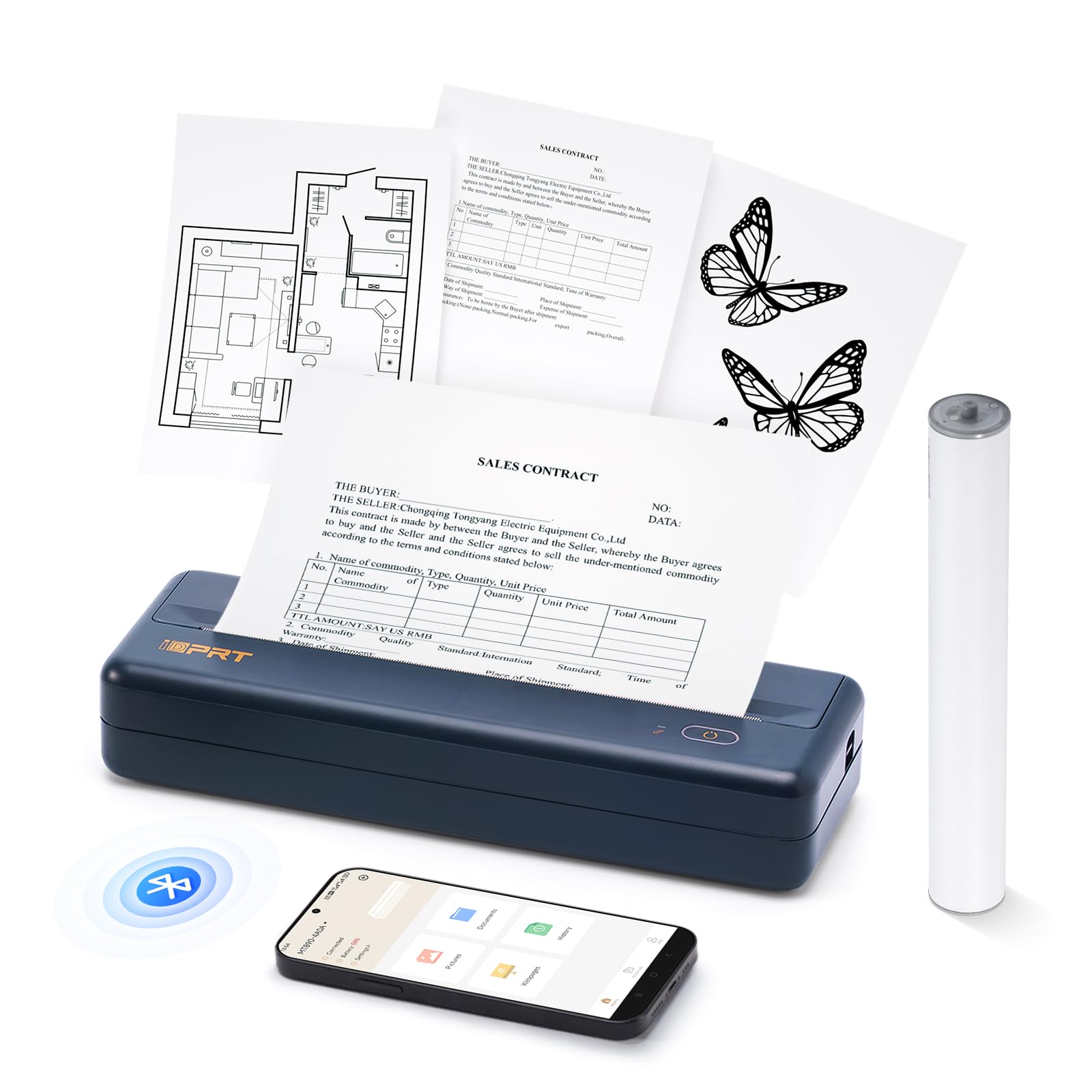 iDPRT MT890 Mobiler Drucker, Thermodrucker A4 Kompatibel mit Android und iOS, Bluetooth Tragbarer Drucker Nur Thermopapier für Reisen, Hause, Lernen, Büro, Schule- Blau