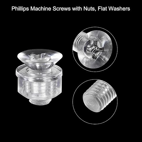 Miniatura 4 de uxcell Tornillos de máquina Phillips de plástico M8 x 0.630 in con tuercas y arandelas planas, pernos de máquina de cabeza plana de PC
