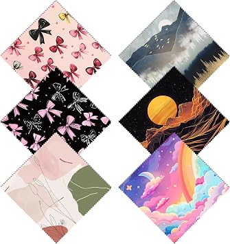 6 PCS Glasses Cleaning Cloth Eyeglass Lens Cleaning Cloth Eyeglasses Wipes Microfiber Reusable Soft for Phone Screens Camera Unisex Women Girls Cute Aesthetic 6.3"x6.3"-Pink Bowknot