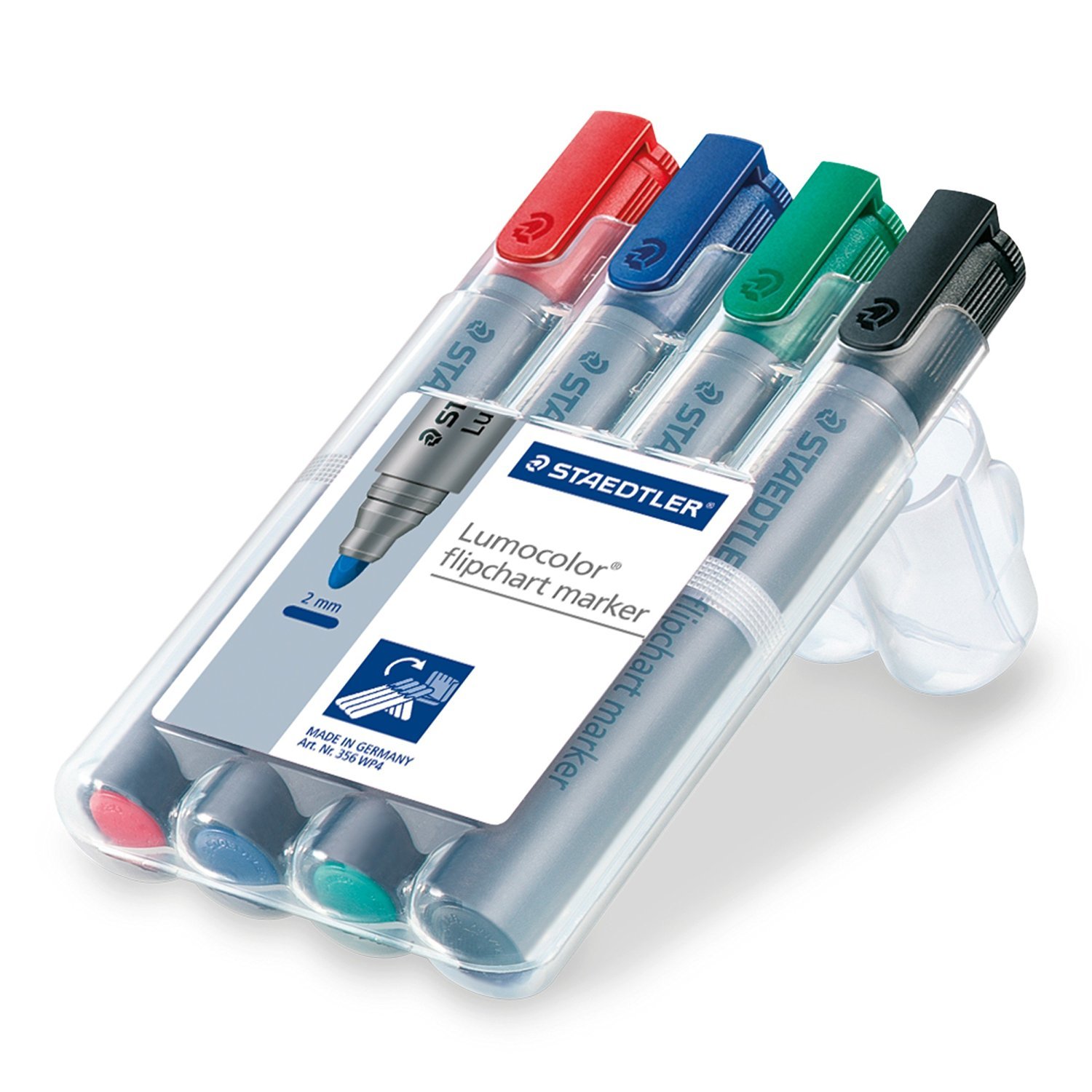 Staedtler Lumocolor 356 WP4 Flipchart Marker Refillable Stand Box with 4 Colours Bullet Tip (Pack of 5), assorted colours, 5 piece