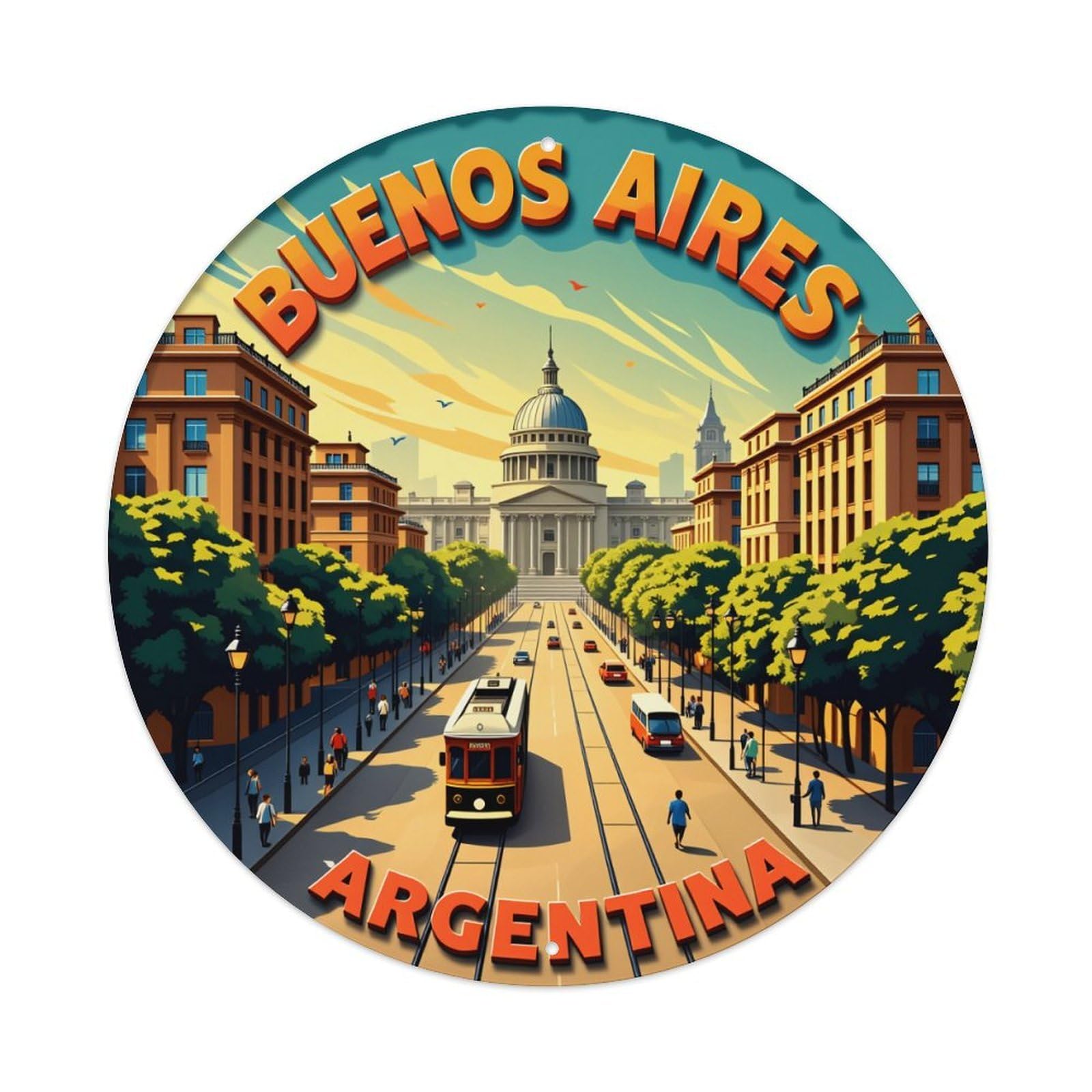 Buenos Aires Argentina Cityscape Art Round Sign Wall Decor Poster, Home Bar Garage Cafe Kitchen Wall Art Decoration 12x12 Inches