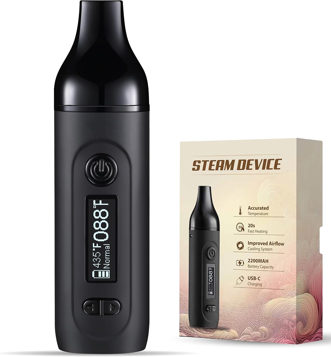 Vaporizer LOMQ GeminiPro Multifunktions Full Temperature Control Rapid Heat verdampfer kräuter LCD Display Typ-C Schnellladen (Black)