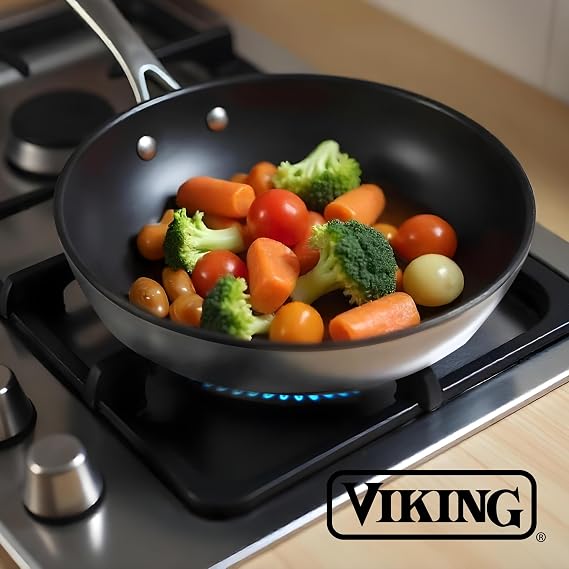 Viking Contemporary 3-Ply Non Stick Frying Pan, 8 Inch Stainless Steel Nonstick Fry Pan, 3 Liters, Silver