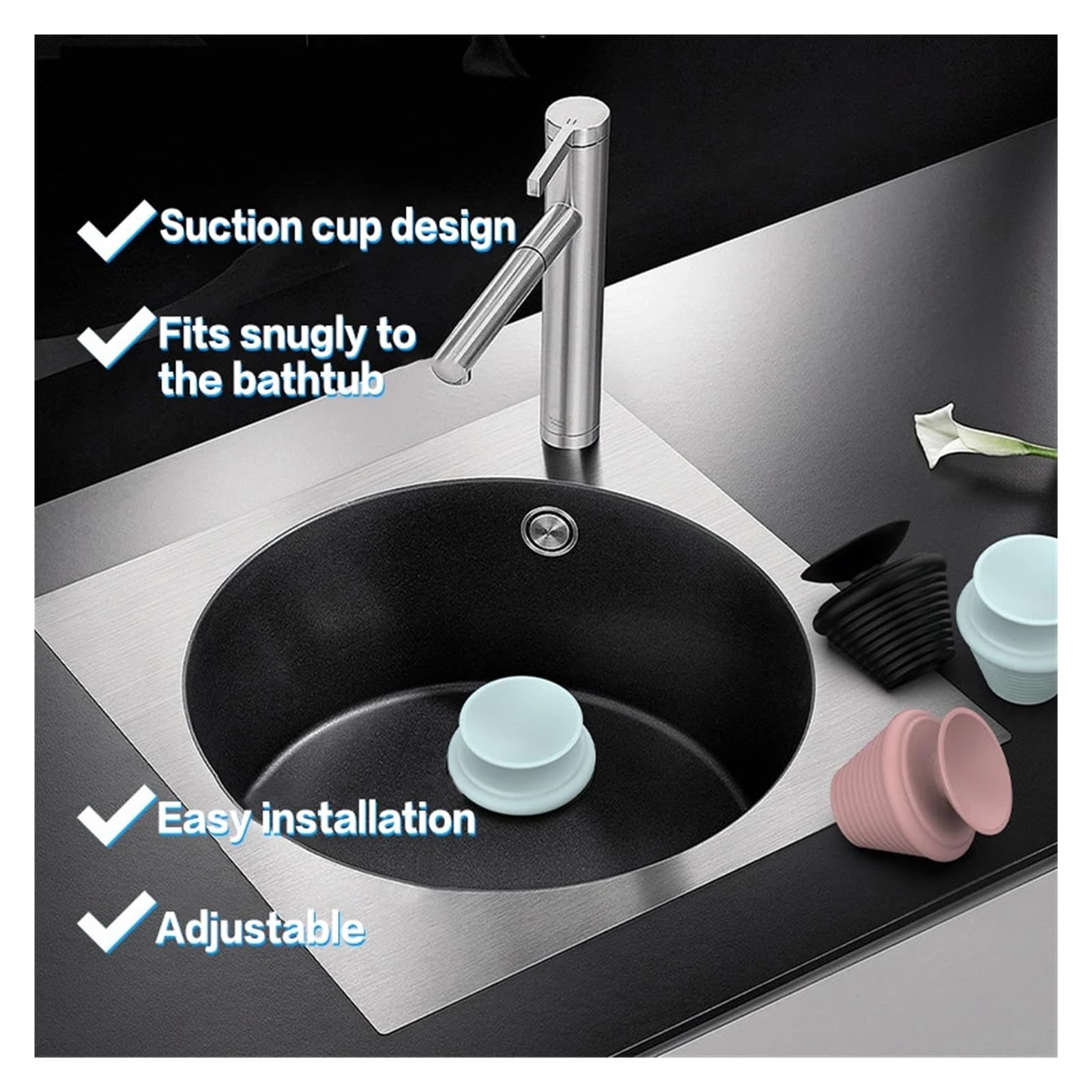 Tapón de silicona para bañera, tapón de drenaje versátil para fregadero de cocina y baño para un fácil control de drenaje (C)