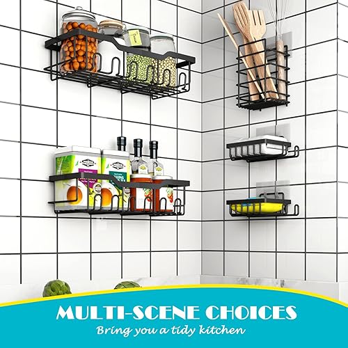 Miniatura 7 de REALINN Organizador de ducha adhesivo, paquete de 5 estantes de ducha de acero inoxidable a prueba de óxido, sin perforaciones, organizador de baño