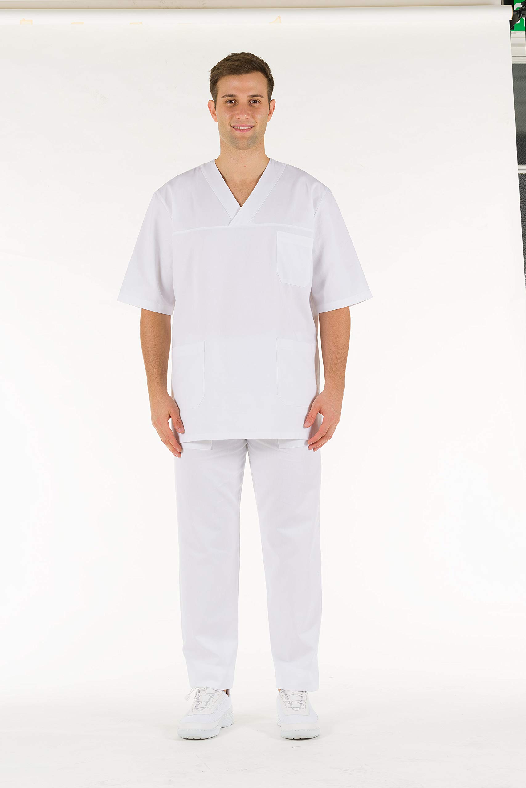 Gima - Pantalone da Divisa Ospedaliera, 100% Cotone di Ottima Qualità, Unisex, Elastico in Vita, 3 Tasche, per Dottori, Dentisti, Veterinari, Infermieri, Bianco, L