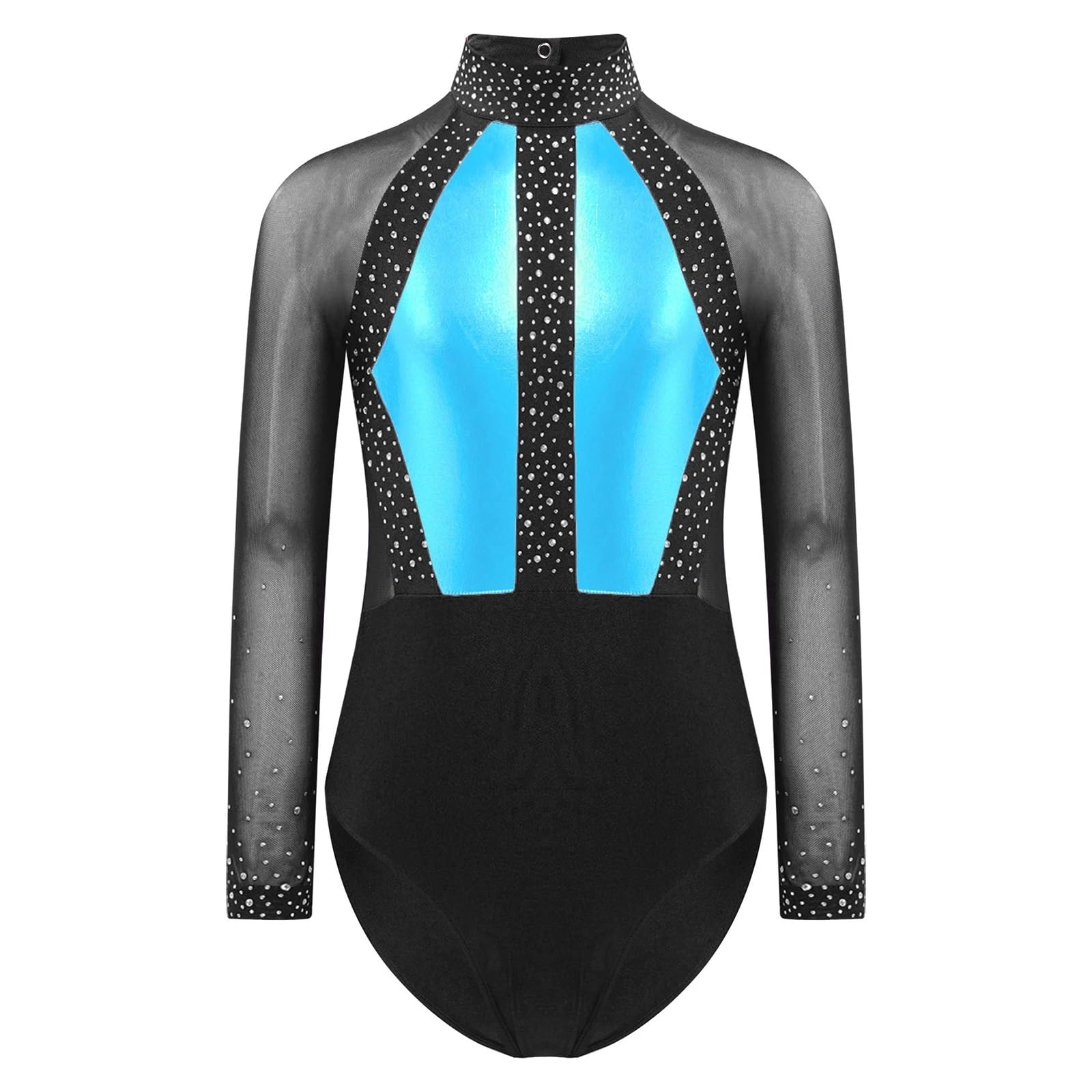 Justaucorps Enfants filles couleur bloc gymnastique justaucorps Yoga acrobatie combinaison à manches longues patinage artistique body enfants Ballet body(Light Blue,6)
