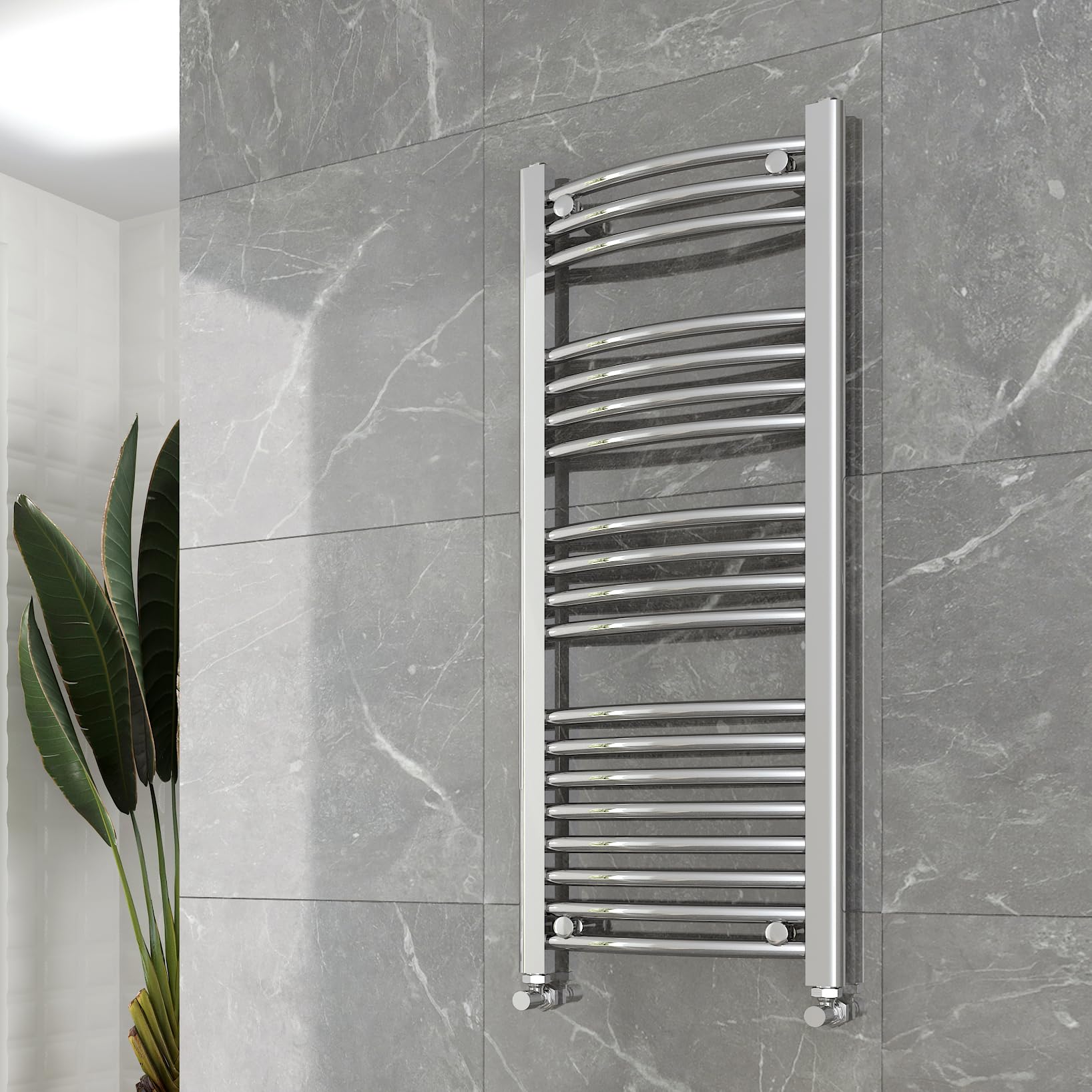 Nwt Direct Sparkling Chrome Curved Chrome Heated Towel Ladder Rail Bathroom Radiator 400Mm (W) X 1000Mm (H) - 1422 Btus