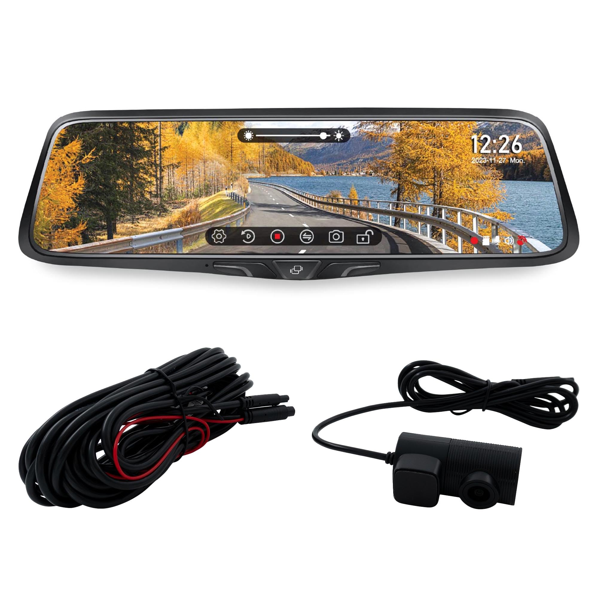 Voxx RVMDVR Rearview Mirror with a 2K DVR Front Camera Featuring a 9.88” high-Brightness Display with INTCAM1 Interior Rear View Camera Compatible