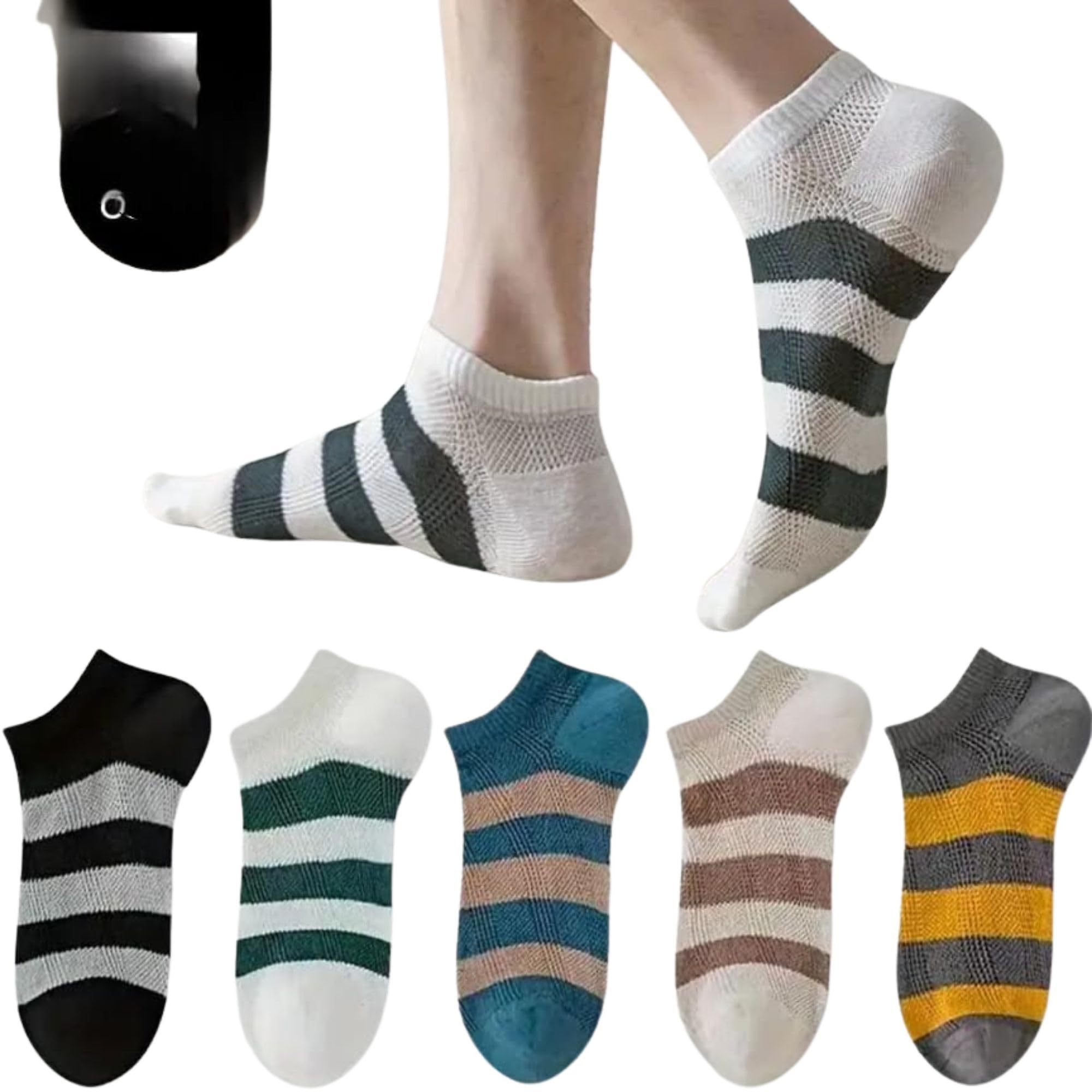 Unisex Striped Low-Cut Ankle Socks Breathable Cotton Blend Casual Socks with Cushioned Sole Lightweight No-Show Socks_Multicolor-image-10
