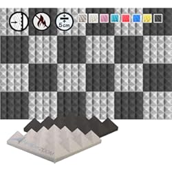 Techos Acusticos Oficina Arrowzoom 24 Paneles acustico absorción sonido Pirámide 25x25x5cm Espuma acústica aislamiento acustico estudio de grabación Casas Estudios Azulejos Incombustibles Insonorizados Negro Gris
