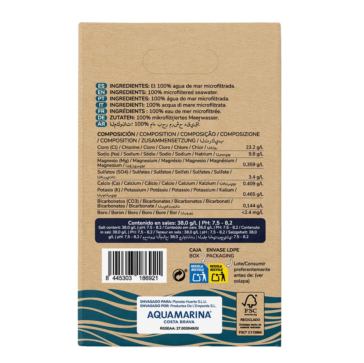 PIANETA ORTO | Acqua di Mare 20L Microfiltrata 100% pura proveniente dal Mar Mediterraneo - Acqua di mare per bere ipertonica Nutrienti essenziali intatti