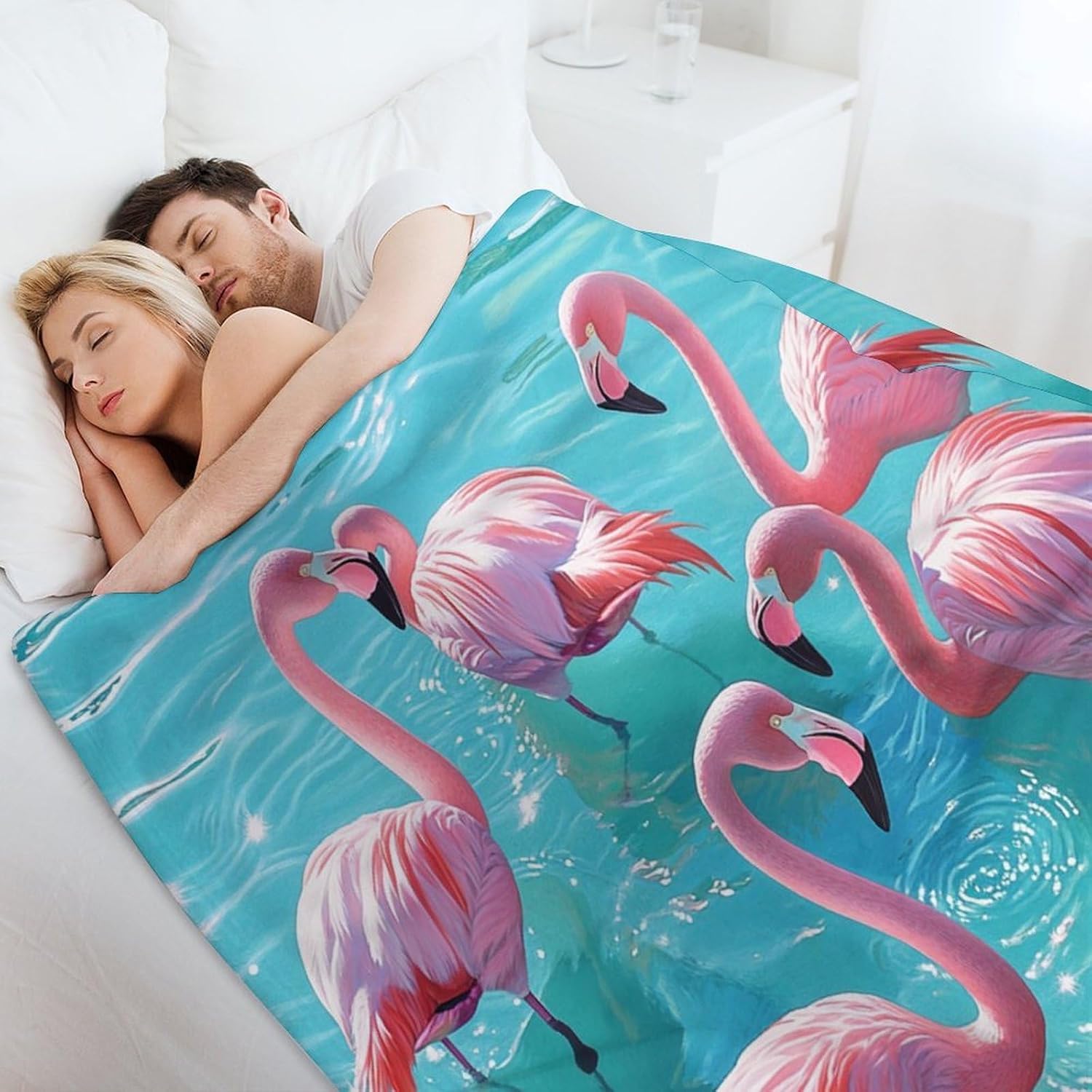 Tropical Flamingo Animal Blanket, Soft Fuzzy Flannel Ocean Coastal Sea Nautical Throw Blanket for Sofa Couch Bed, Picnic, 40x50 Inch