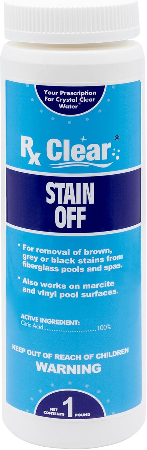 Rx Clear Stain Off | Swimming Pool Surface Stain Remover | Improves Quality Appearances and Keeps Pool Looking Good | Works on Vinyl Liners, Fiberglass and Metal Surfaces | 1-Pound Bottles | 4 Pack