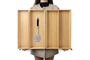 BAMOTTO V-Shaped Bamboo 3 Drawer Storage Organizer, Kitchen Utensil & Silverware Storage Box