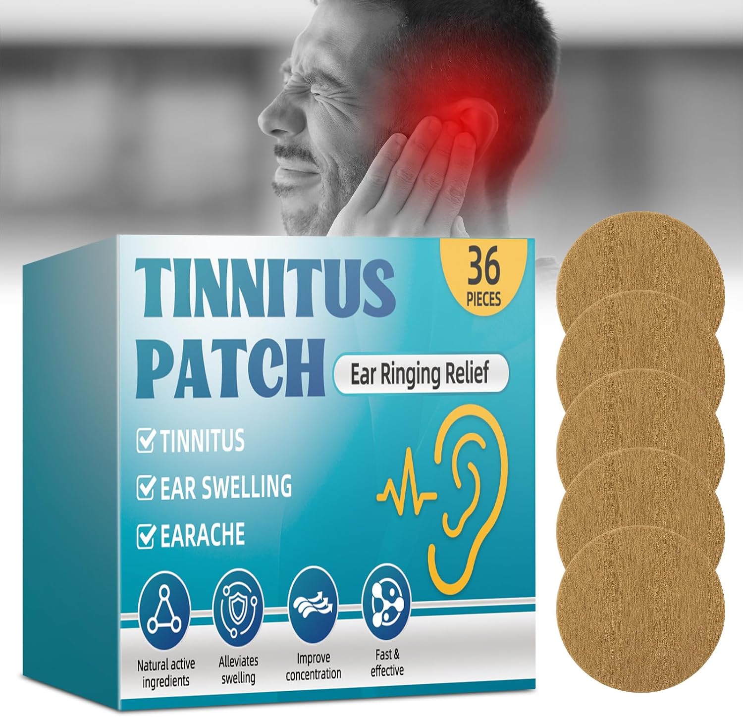 Bondtech Tinnitus Relief for Ringing Ears, Tinnitus Relief Patch for Ear Ringing,Natural Herbal Formula, Effective Reduce Noise and Improve Focus, Gentle & Portable (36.0 Count)