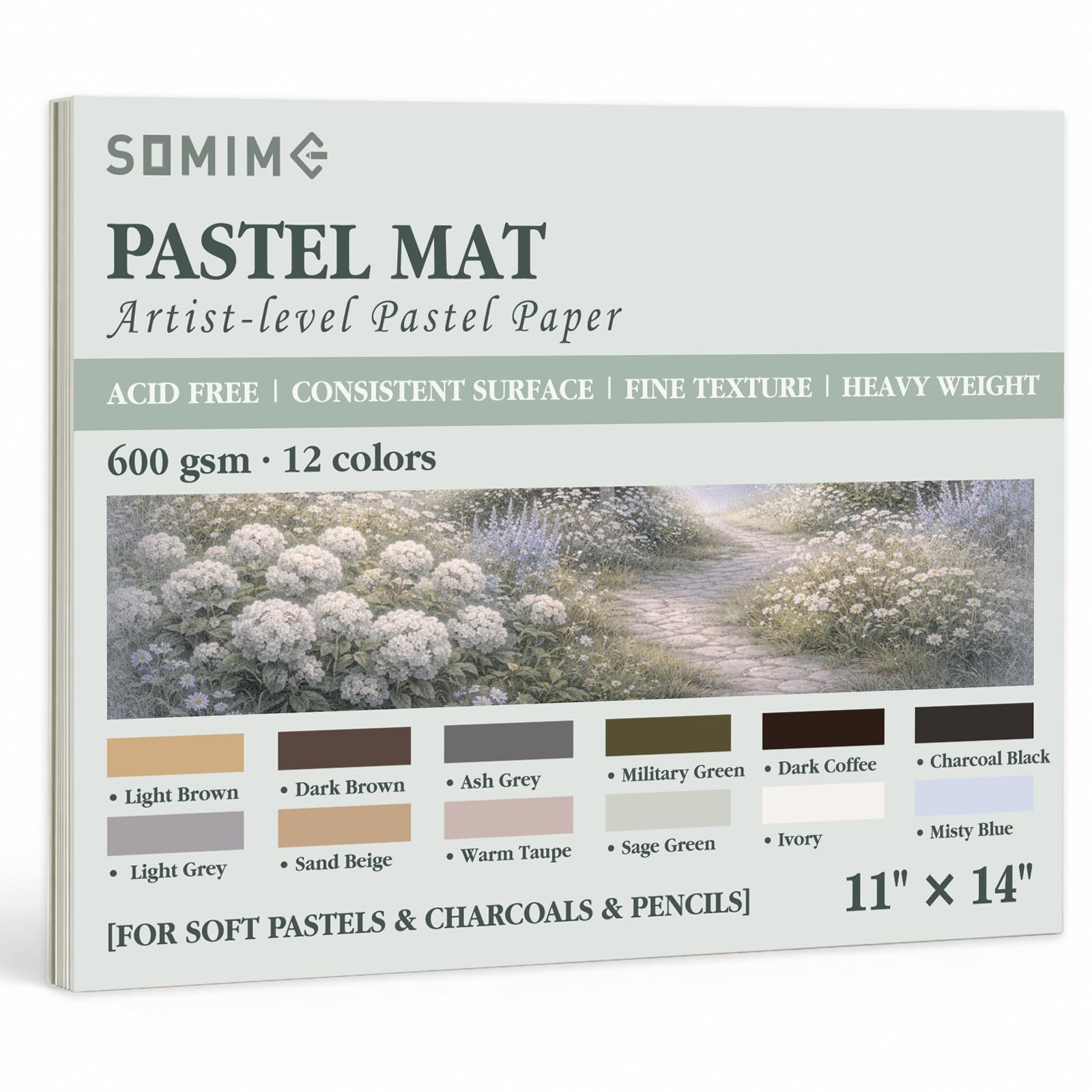 Somime Blocco di carta abrasiva per artisti, 11 x 14 cm, 12 fogli di 12 colori misti assortiti, carta pesante da disegno per matite e pastelli morbidi a olio al carbone