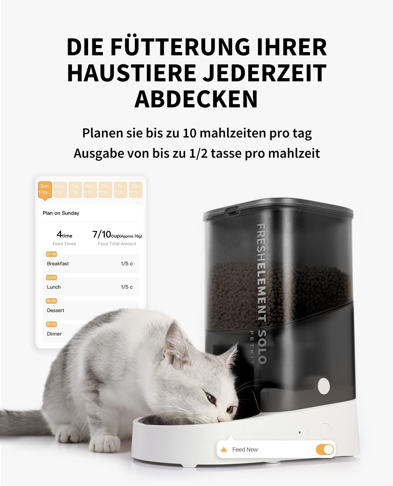 PETKIT Futterautomat Katze, 3L Katzen Futterautomaten,Automatischer Futterspender für Katze und Hund, 1-10 Mahlzeiten/Tag, 1-15 Tag,304 Edelstahlschüssel,Fresh Lock-Technologie