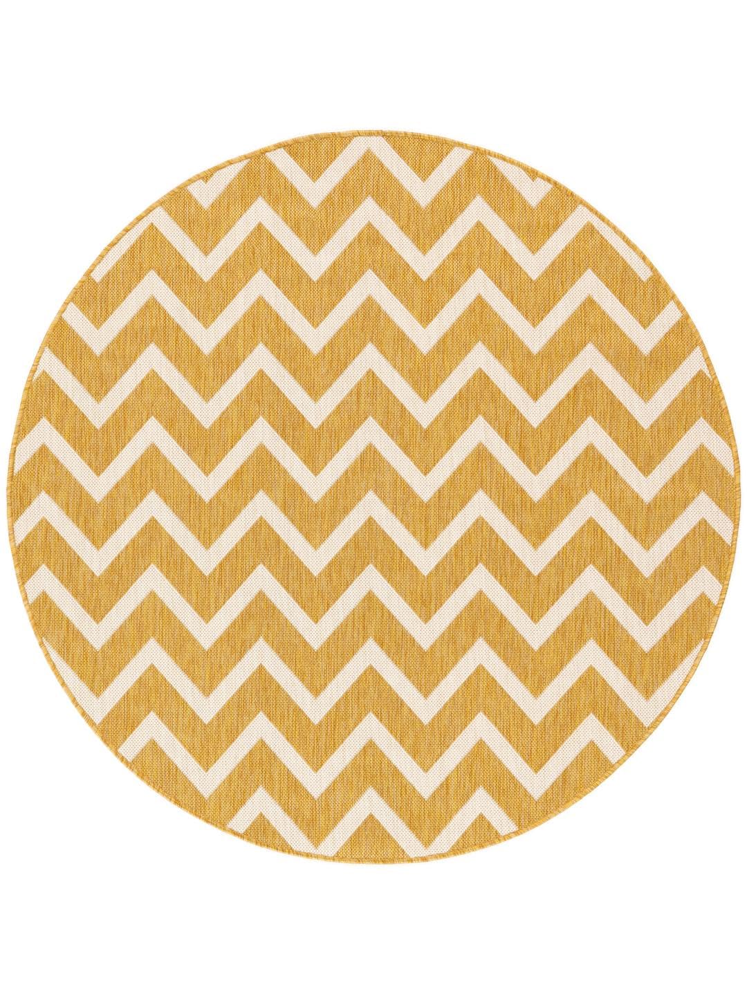 RugVista Capri Alfombra Interior y Exterior, Redondo, Ø 150 cm, Amarillo | Modernas, Pelo corto, Lavado a mano, Oeko-Tex 100, Resistente a los rayos UV, Cocina, Pasillo, Patio