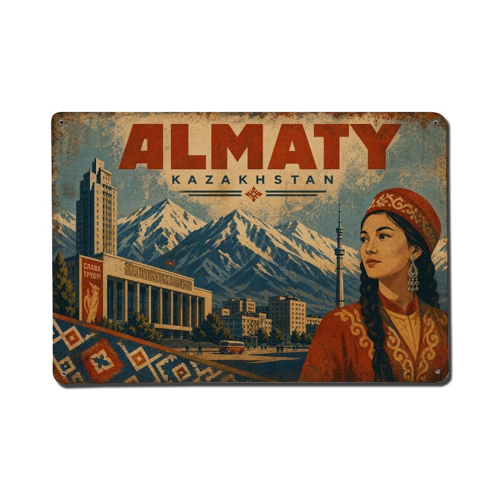 Huiyhb 8X12inch(20X30cm) Retro Travel Kazakhstan Almaty Metal Tin Sign