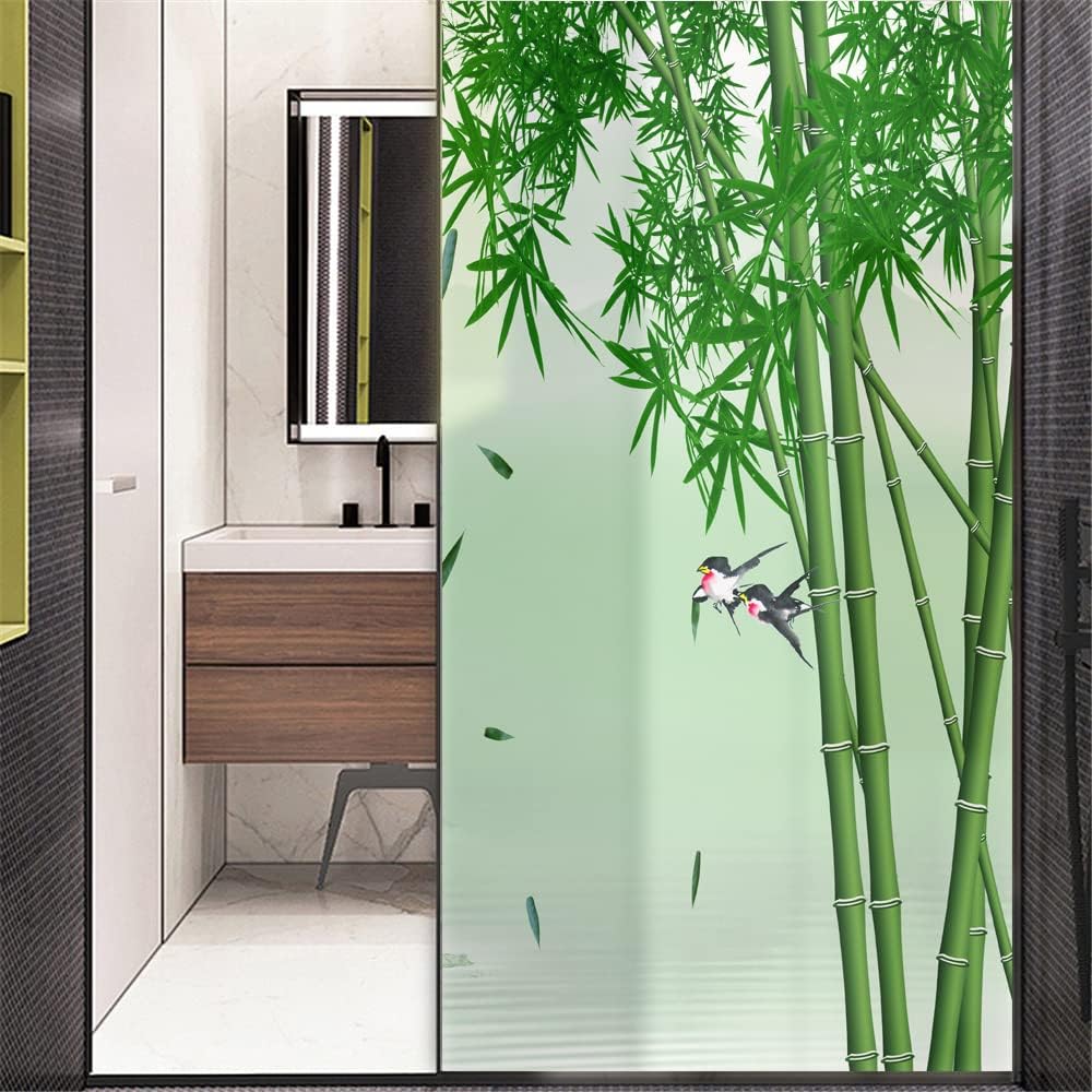 Window Privacy Film Bamboo Plant Decorative Frosted Glass Door No Glue Static Cling Window Sticker 75x170cm(29.5"x66.9")