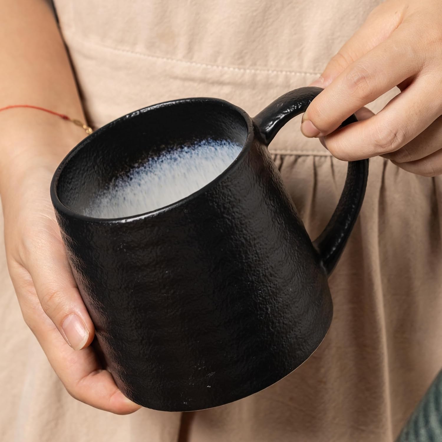 Ceramic Coffee mugs, 21 oz, Extra Large Mugs, Big Tea Cups, Large Handle, Pottery Mugs, Big Belly, Transmutation Glaze，Wide Bottom, stripe pattern, Microwave and Dishwasher Safe. (Black) - Image 6