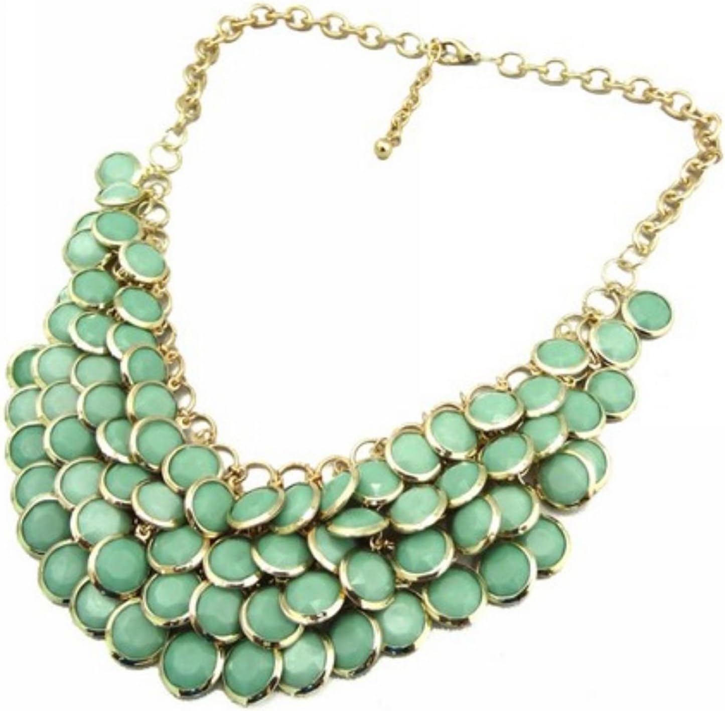 green Chunky Multi Layers Resin Gem Round Beads Statement Bib Collar Necklace(wp-55)