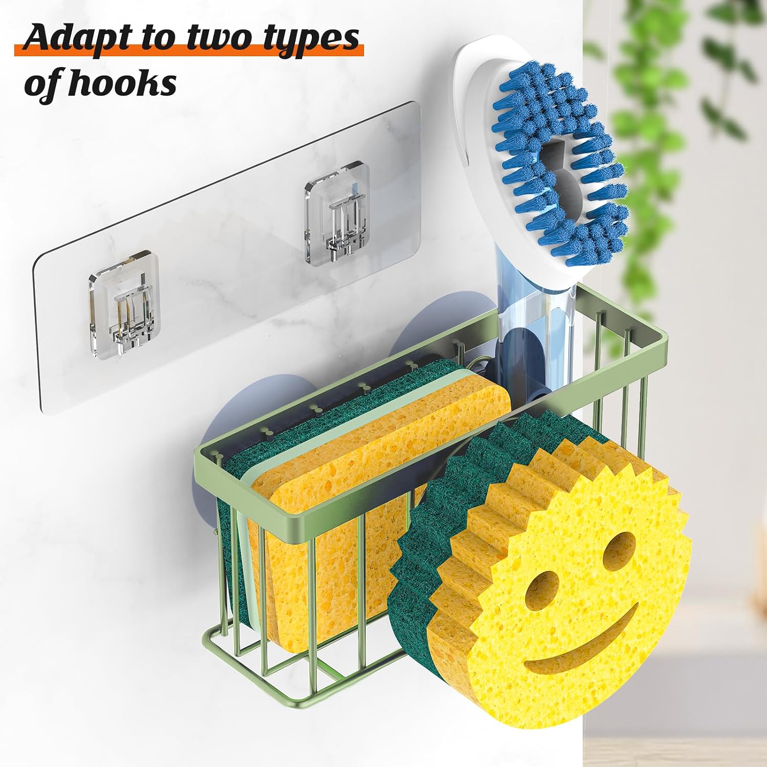 MURLONG Sponge Holder Smiley Face,Sink Caddy,Sink Organizer with 2 Suction Cups/1 Adhesive Strips,Designed for Sponge,Soap,Dish Brush,Scrubber - Green