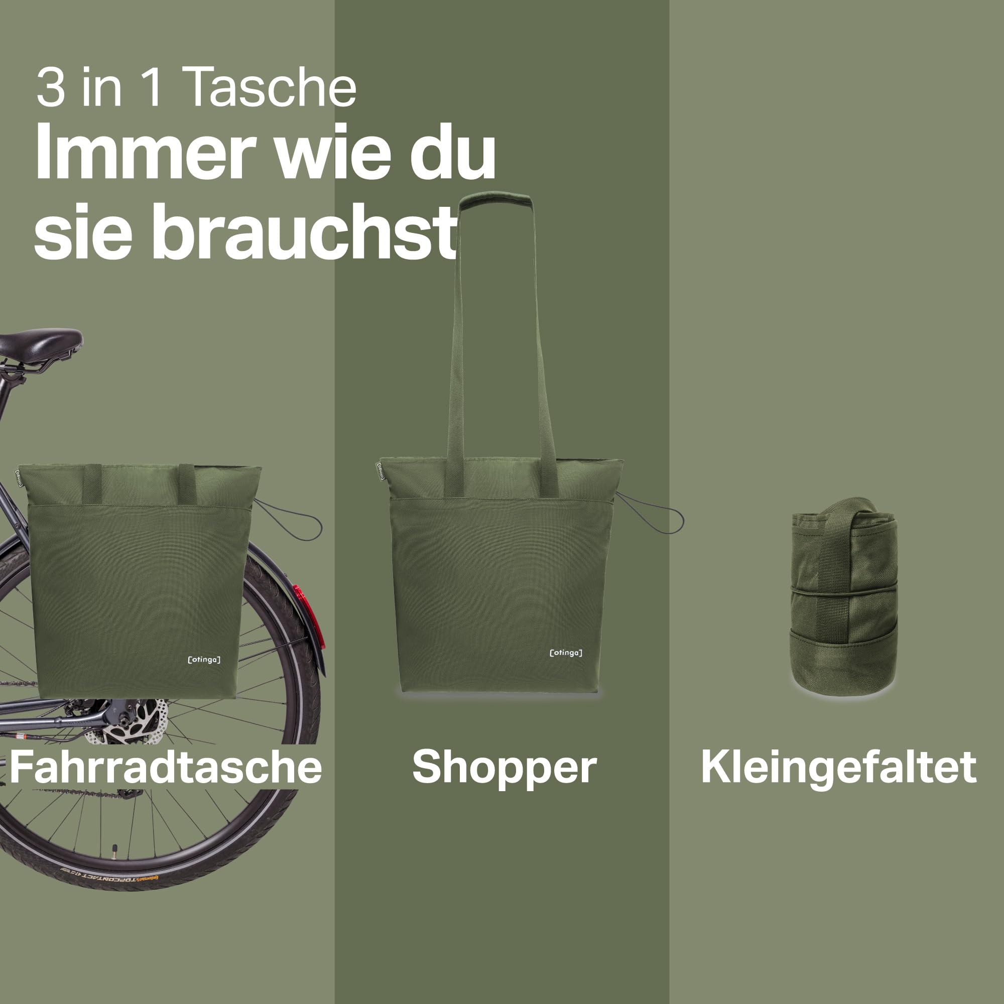 otinga® Shopper Fahrradtasche faltbar [14L Volumen] ideal als Zusatztasche zum Verstauen I Einkaufstasche Fahrrad für jeden Gepäckträger I Extra leichte & Wasserabweisende Fahrradtasche Damen Sport & Freizeit