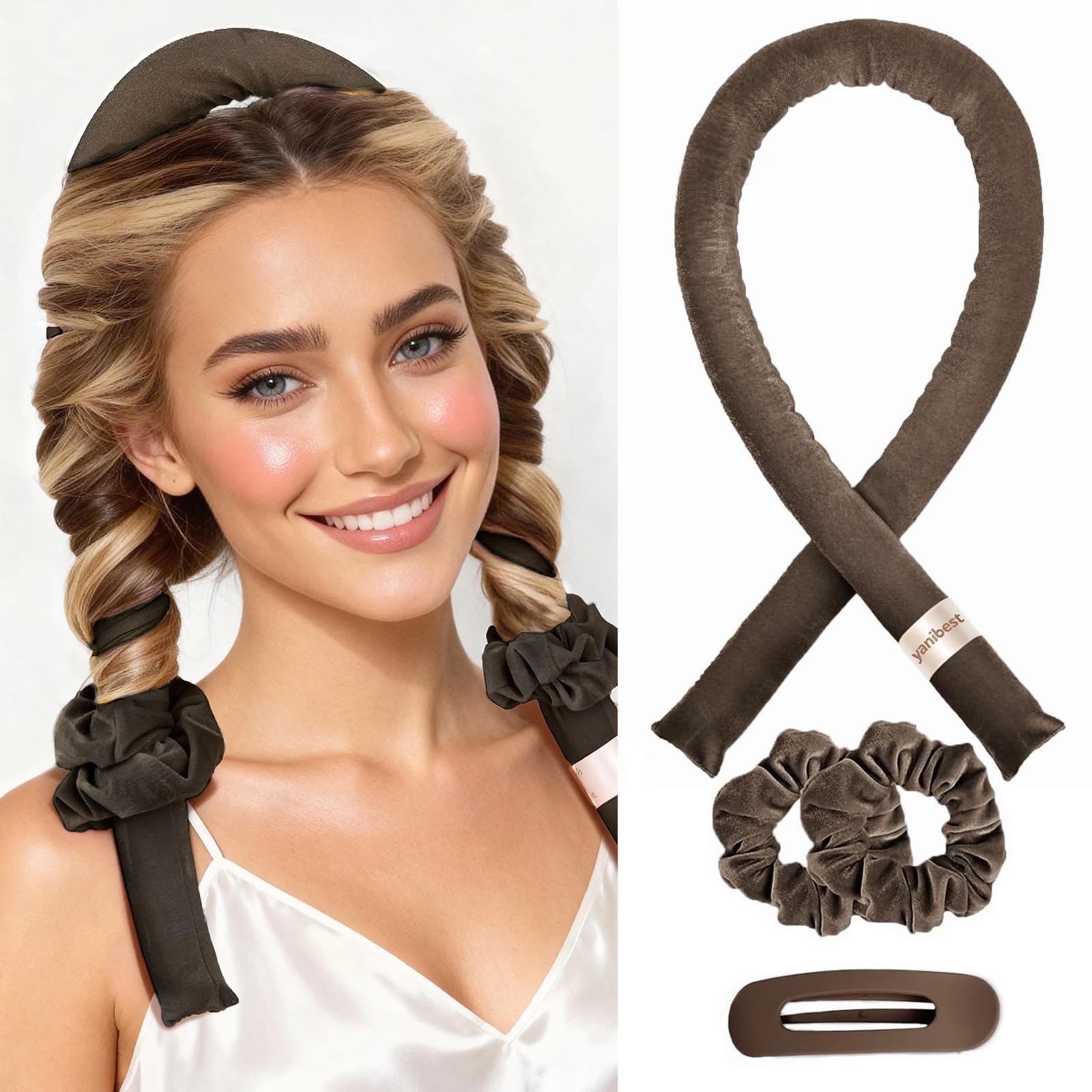 Yanibest Heatless Hair Curler to Sleep in, Overnight curl headband, No Heat Hair Curler Set with Hair Clip Scrunchies for Styling