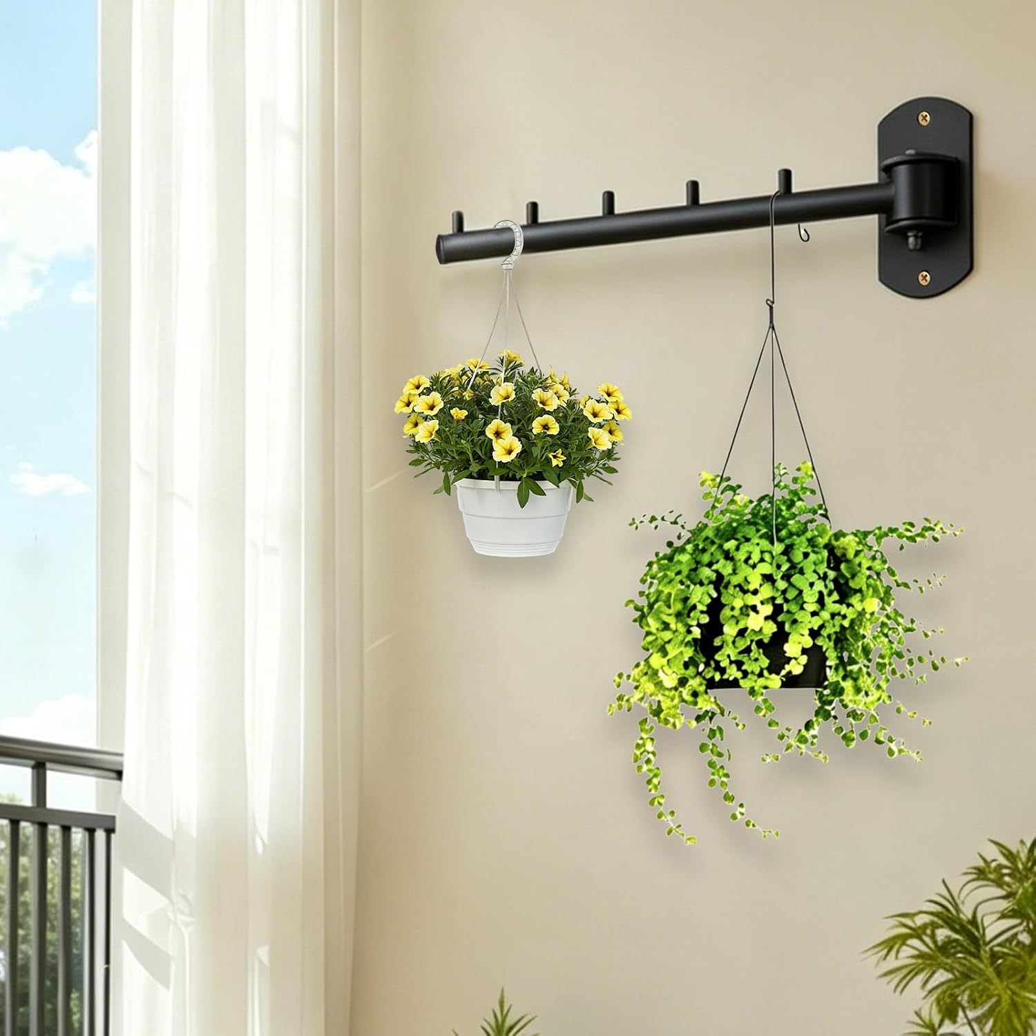 Metal Clothes Rack,2pcs Wall Mounted Clothes Rack with Swing Arm 180°Rotation Hanging Racks for Clothes,Plant,Kitchenware,Ideal for Laundry Room,Bedroom,Swimming Pool-Matte Black