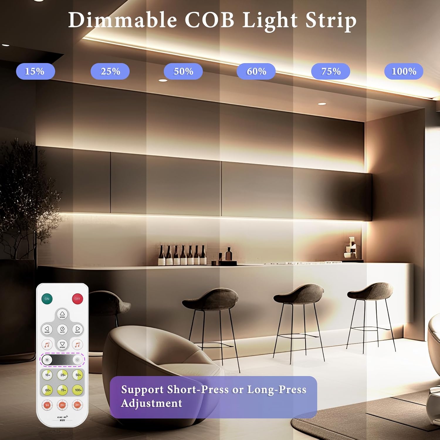COB Smart LED Strip Light - 16.4ft/5m 4000K Natural White 24V Dimmable Strip Light with Remote Super Bright 2400LEDs CRI90+ Compatible with Alexa/Google Assistant Cuttable Tape for Mirror Tv Backlight