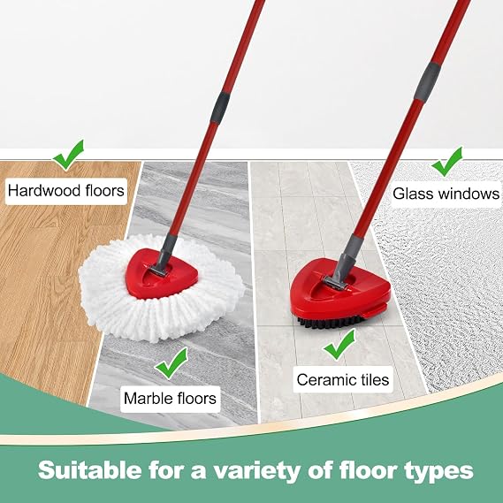 Mop Heads Replacements for Ocedar, Spin Mop Replacement for O-Cedar EasyWring 1 Tank System Mop Refills, Include 3 Pack Heads, 1 Scrub Brush & 1 Base Combo