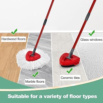 Mop Heads Replacements for Ocedar, Spin Mop Replacement for O-Cedar EasyWring 1 Tank System Mop Refills, Include 3 Pack Heads, 1 Scrub Brush & 1 Base Combo
