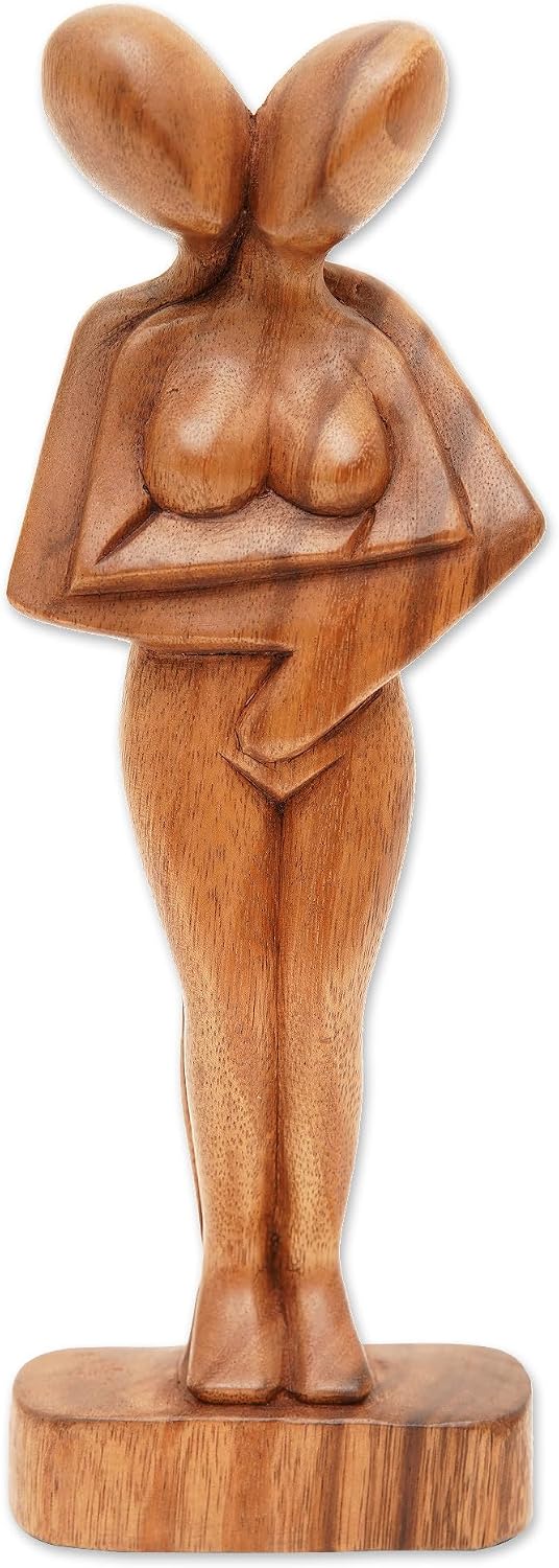 NOVICA Large Brown Romantic Wood Sculpture, 12.25" Tall 'Don't Let Go'