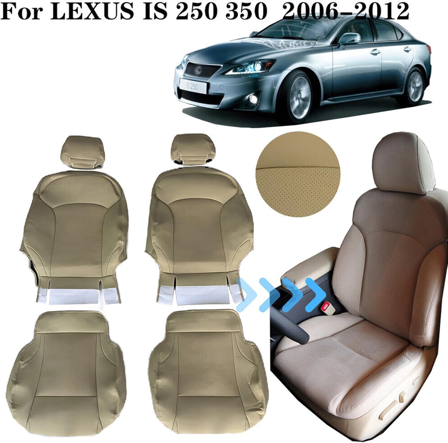 Custom Nappa Leather Front Car Seat Covers fit for Lexus is 250 350 2006-2012 Accessories Automotive Seat Covers 2 PCS Interior seat Protective Cover (Beige)
