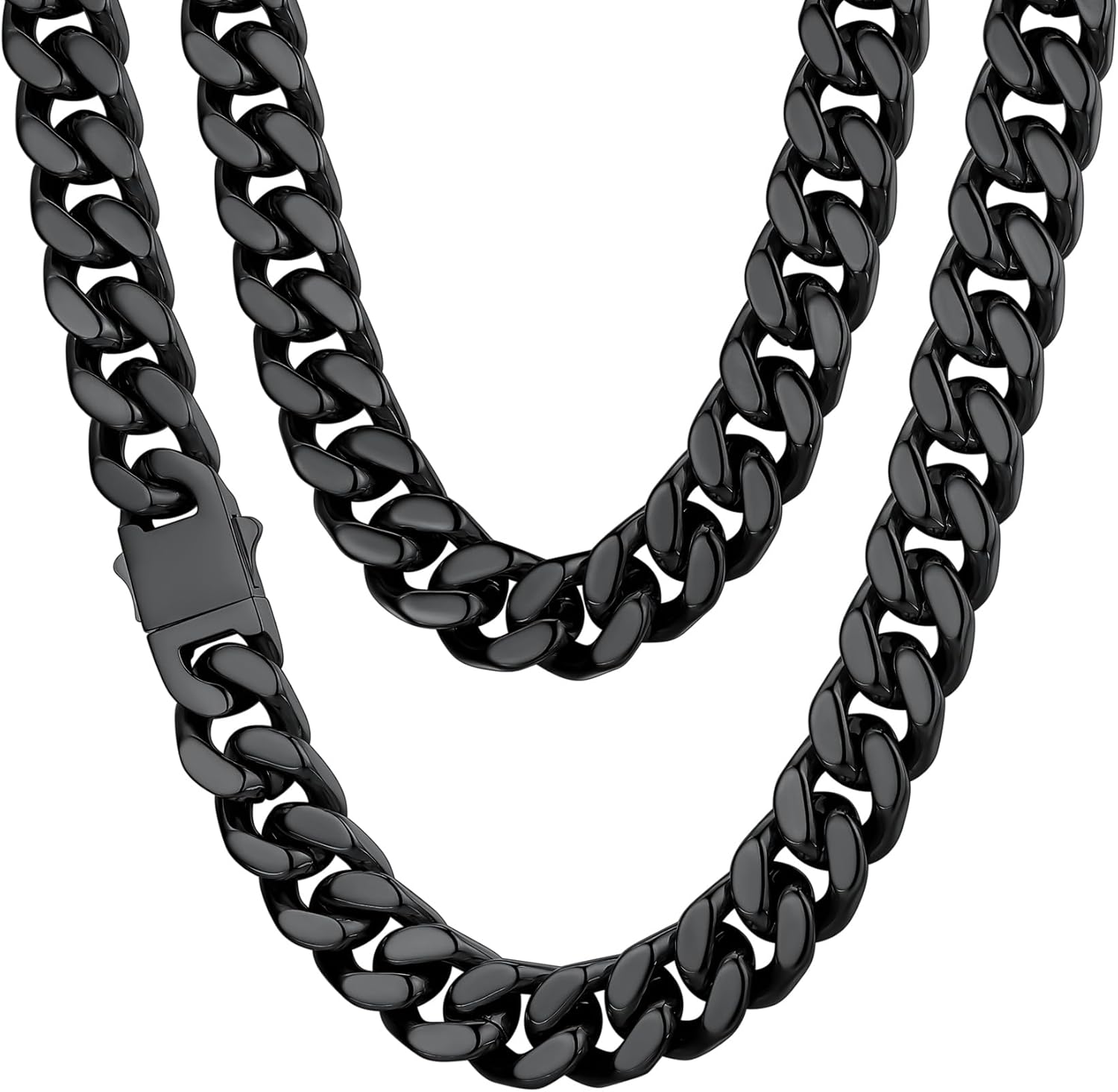 ChainsHouse Stainless Steel Mens Cuban Link Chain, Black/ 18K Gold Plated Miami Cuban Chain Necklace, 5mm/7mm/9mm/12mm/14mm Width, No Tarnish& Durable Hip Hop Mens Jewelry, 18"-30", Send Gift Box