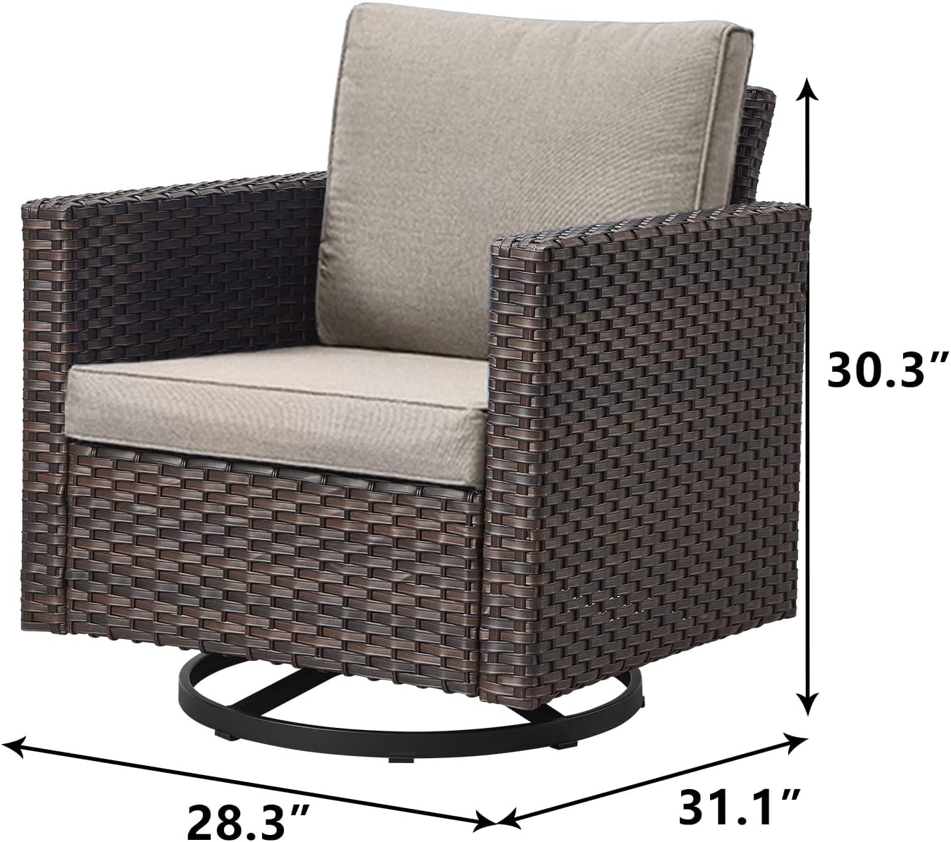 Outdoor Patio Swivel Rocker Chairs - Single Wicker Patio Swivel Rocking Chair with Waterproof Wicker,Comfortable Cushions and Sturdy Metal Frame for Outside Porch Deck Backyard(Brown/Grey/1PC)