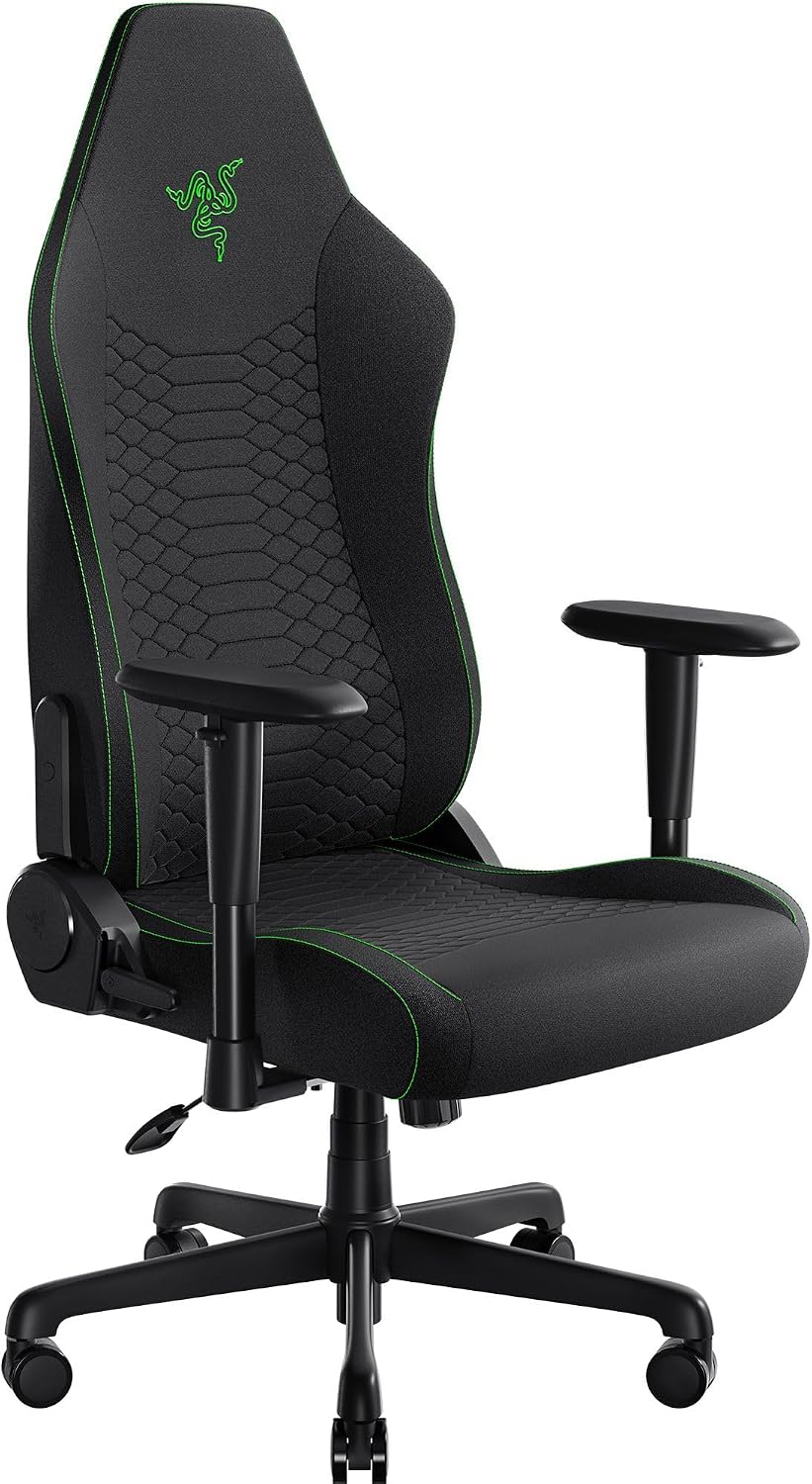 Iskur V2 X Ergonomic Gaming Chair, Black | Built-In Lumbar Support, Wide Seat, High Density Foam Cushions, Adjustable 152 Degree Recline, 2D Armrests, Plush Fabric