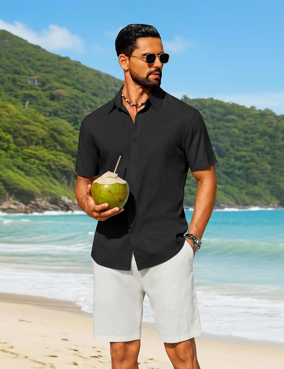COOFANDY Men's Short Sleeve Button Down Shirt Casual Cotton Shirts Beach Summer Linen Shirts with Pocket - Image 2