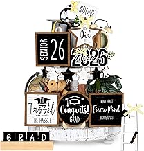 Mifoci 15 Pcs Graduation Tiered Tray Decor Set Farmhouse Wood Class of 2026 Table Decorations Rustic Graduation Wooden Tabletop Signs for Home Kitchen Shelf Decoration